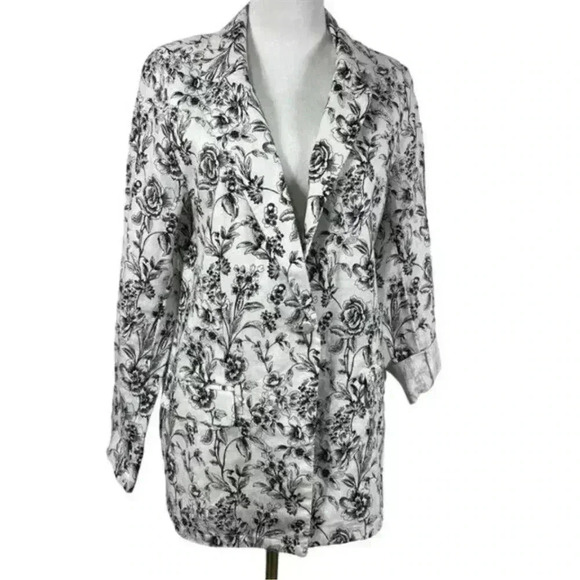 JOIE LINEN BLAZER Grey/White floral print NWT POCKETS SZ S & SZ M notched collar - Picture 1 of 12